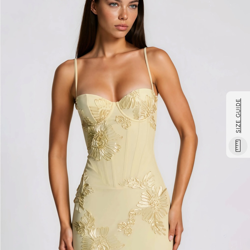 Miss Rossier Strapless Floral Embroidered Evening Gown - Yellow - Picture 4 of 7